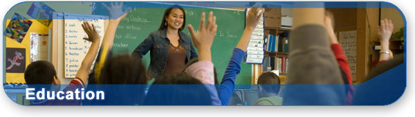Education section banner with photo of teacher and kids in a classroom. Education section banner with photo of teacher and kids in a classroom.