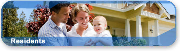 Residents section banner with photo of a family in front of their house. Residents section banner with photo of a family in front of their house.